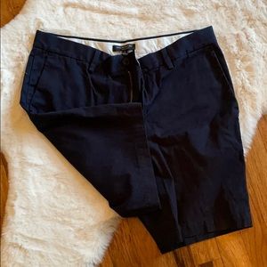 Banana Republic, navy dress shorts, button and zip
